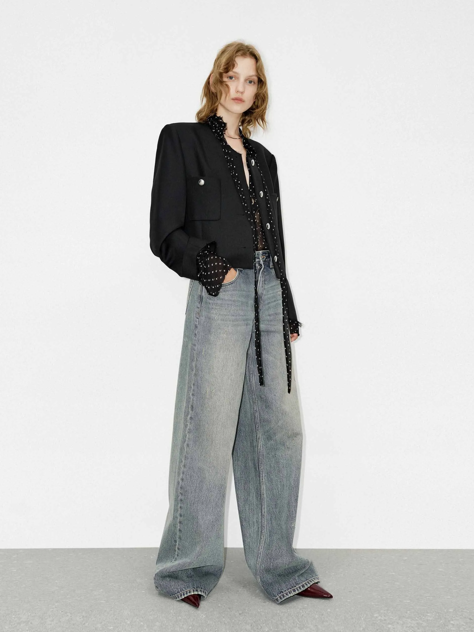 Boxy Fit Collarless Jacket