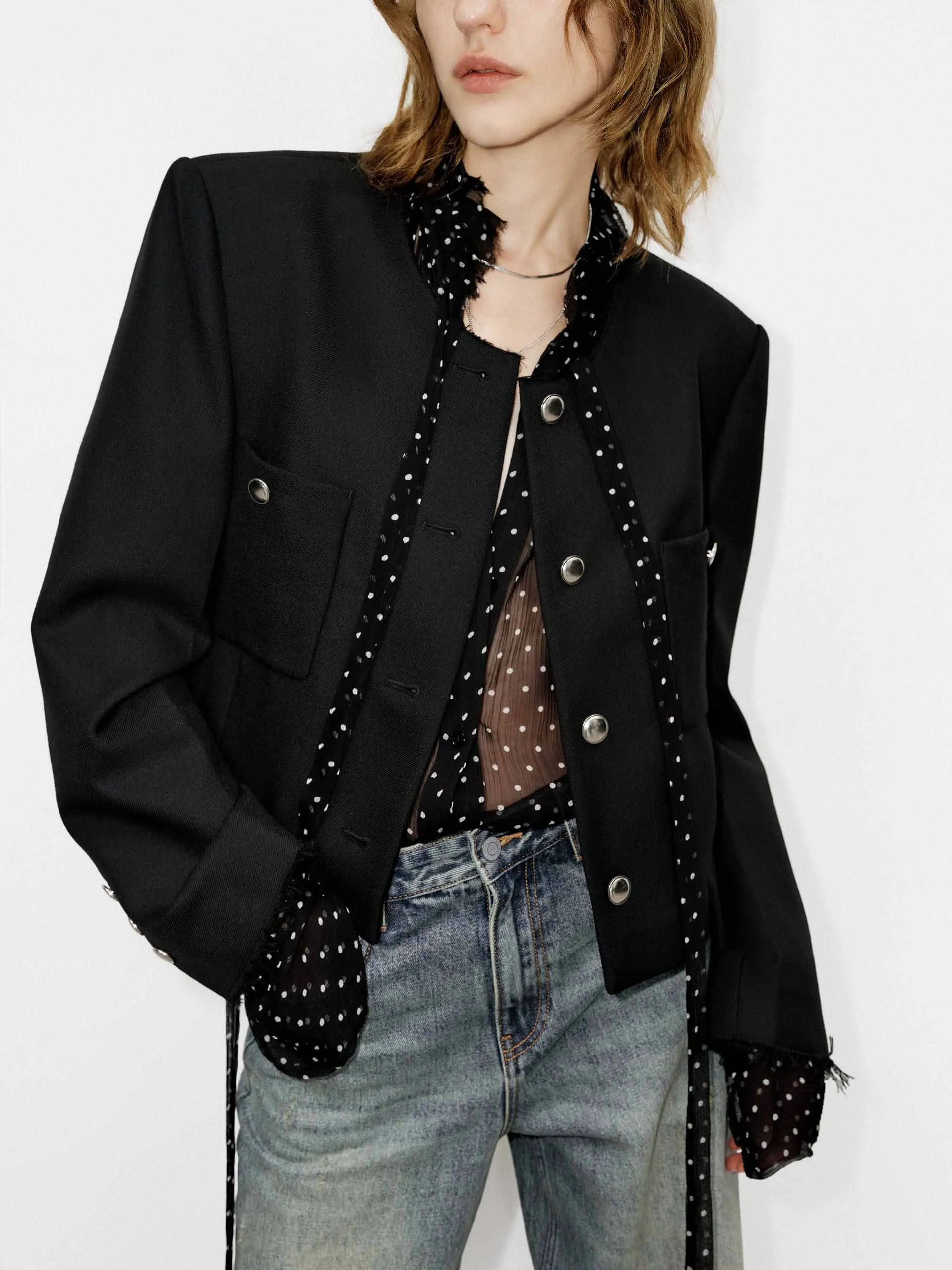 Boxy Fit Collarless Jacket
