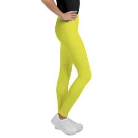 Bright Yellow Youth Leggings, Solid Color Best Youth Gym Compression Tights- Made in USA/EU