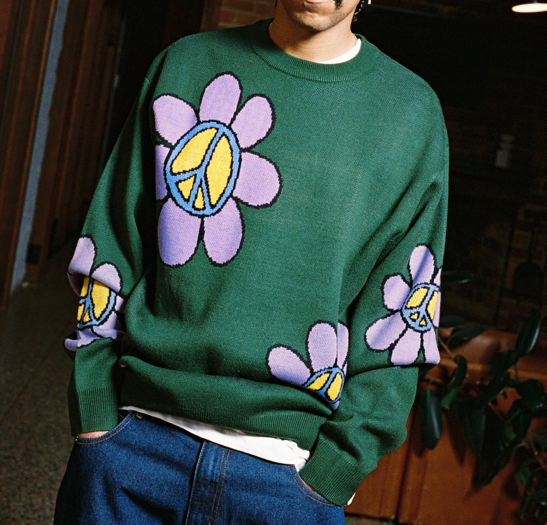 BUTTER GOODS FLOWER KNIT SWEATER SAGE