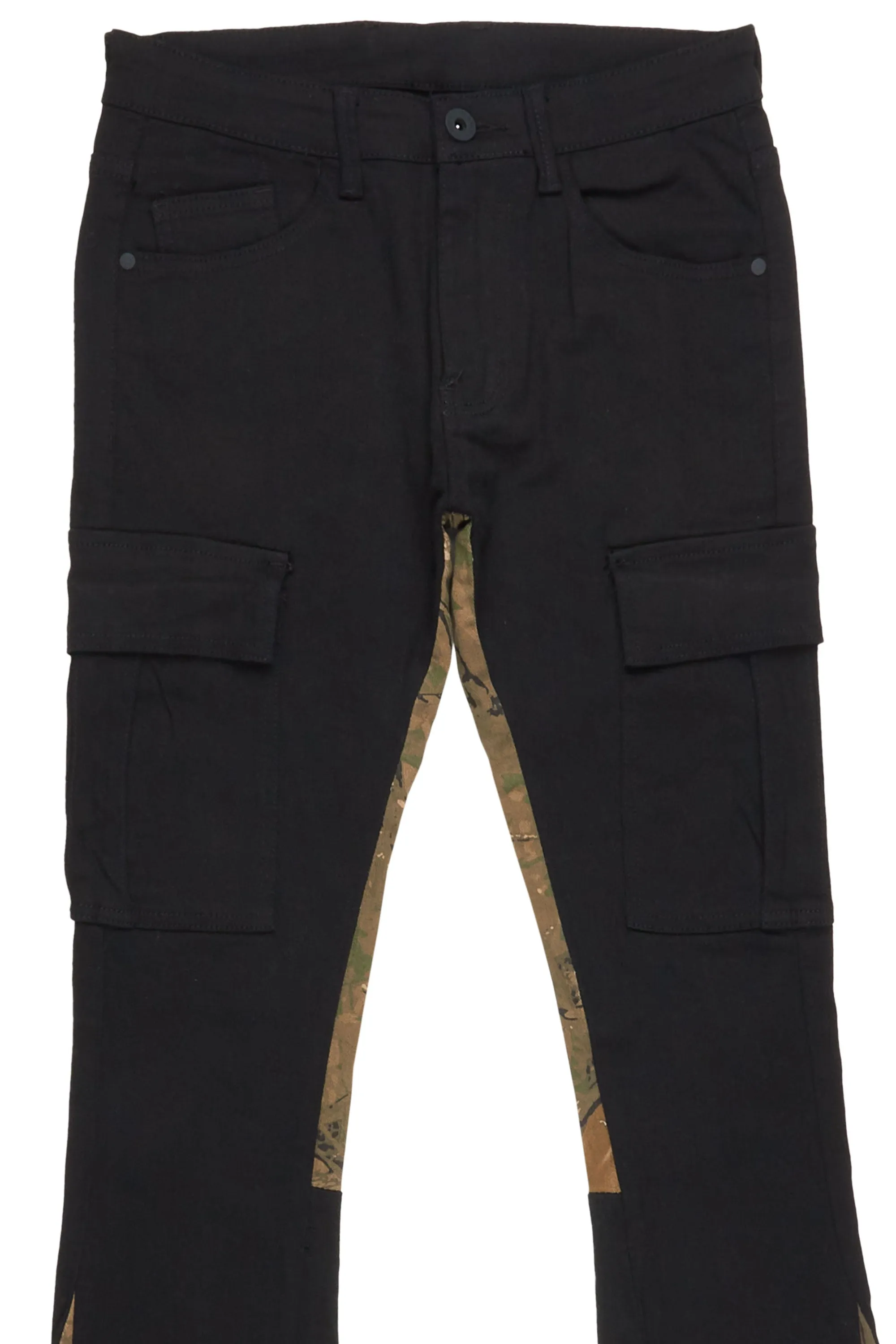 Calan Black Cargo Stacked Flare Jean