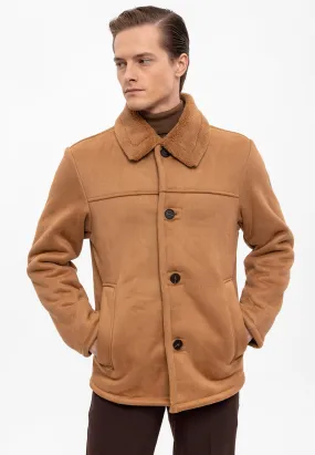 Camel Suede Jacket with Lining Detail - Wessi