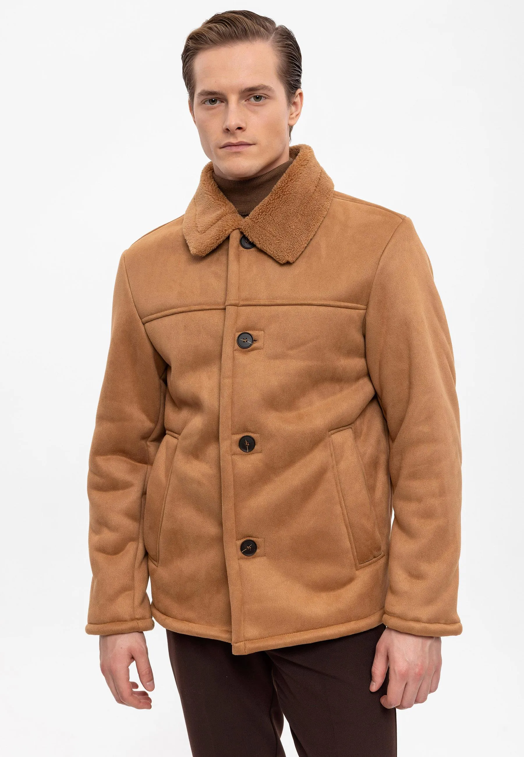Camel Suede Jacket with Lining Detail - Wessi