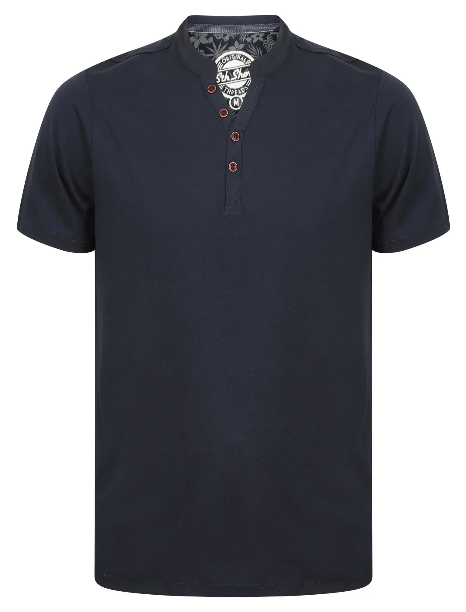 Canal Henley Y Neck Cotton Slub T-Shirt in Mood Indigo - South Shore