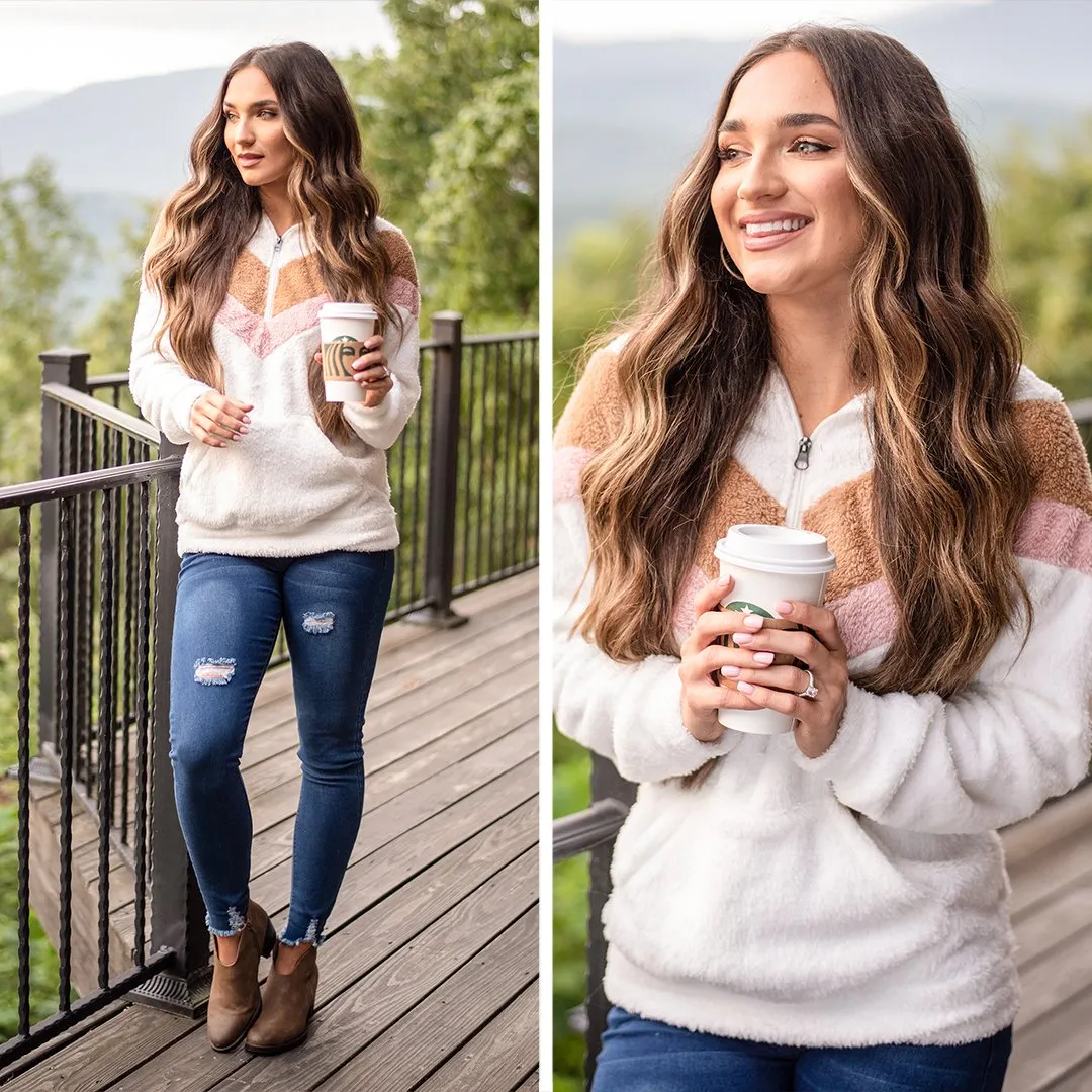 Catching The Vibes White Chevron Pullover