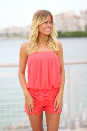 Coral Crochet Romper
