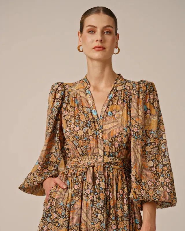 Cotton Bohemian Shirt Dress - Feathers