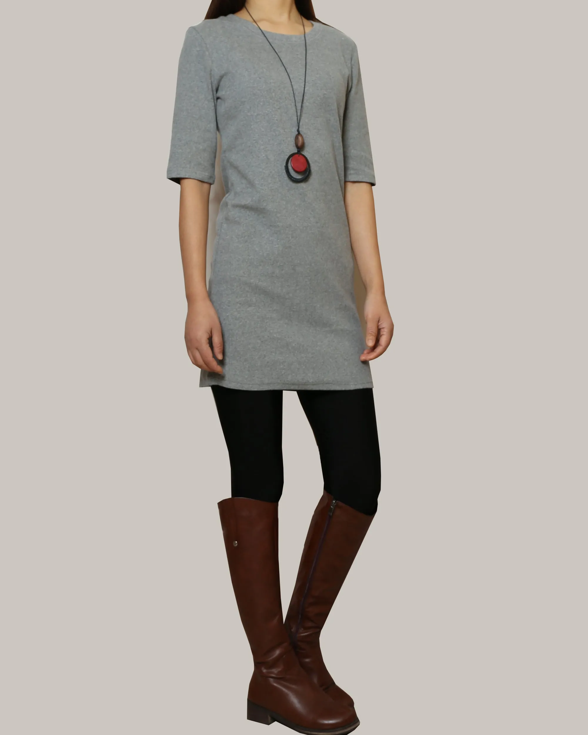 Cotton tunic dress, Short sleeve cotton dress, half sleeve mini dress, crew neck dress, cotton tunic top, long tops(Q1072)