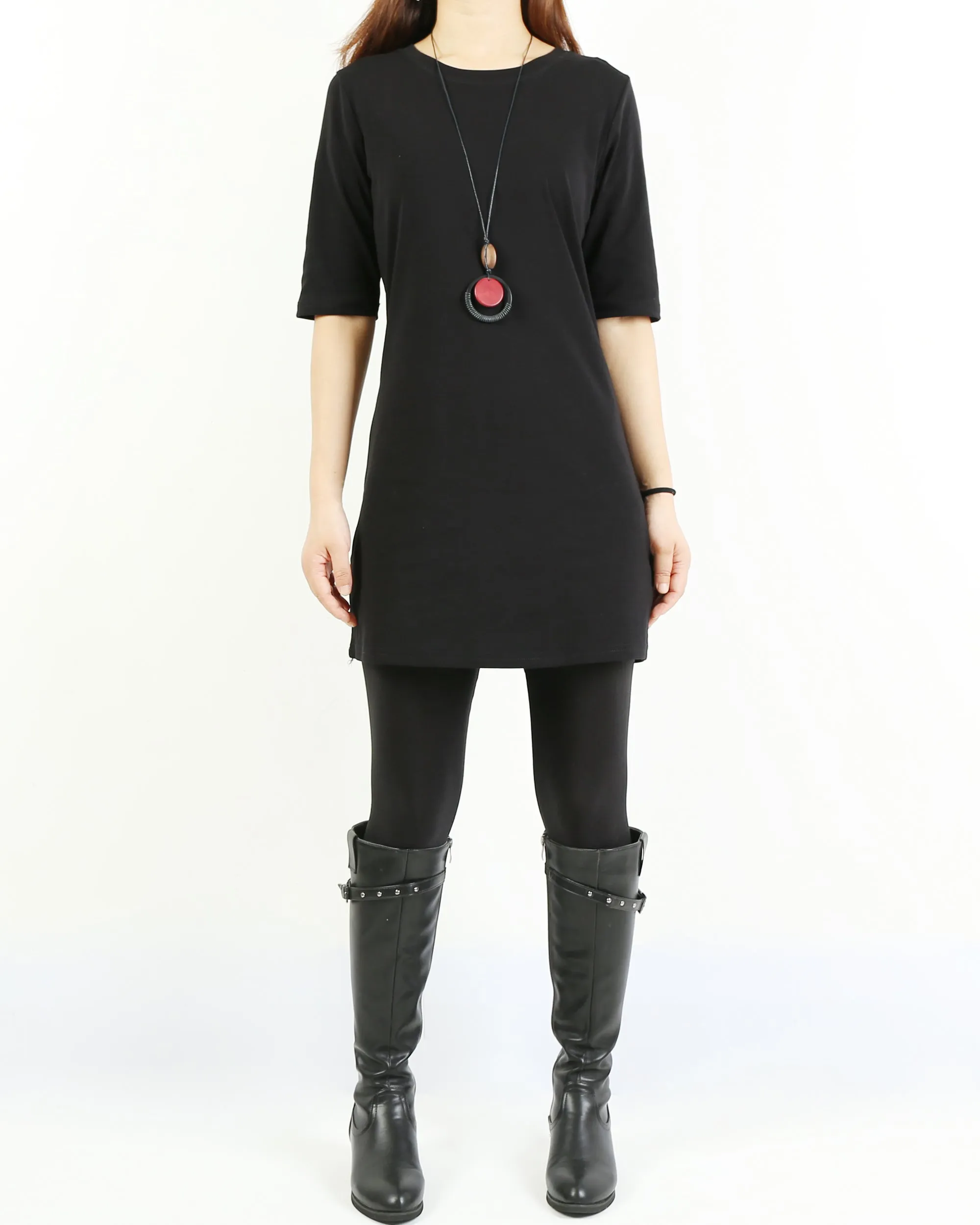 Cotton tunic dress, Short sleeve cotton dress, half sleeve mini dress, crew neck dress, cotton tunic top, long tops(Q1072)