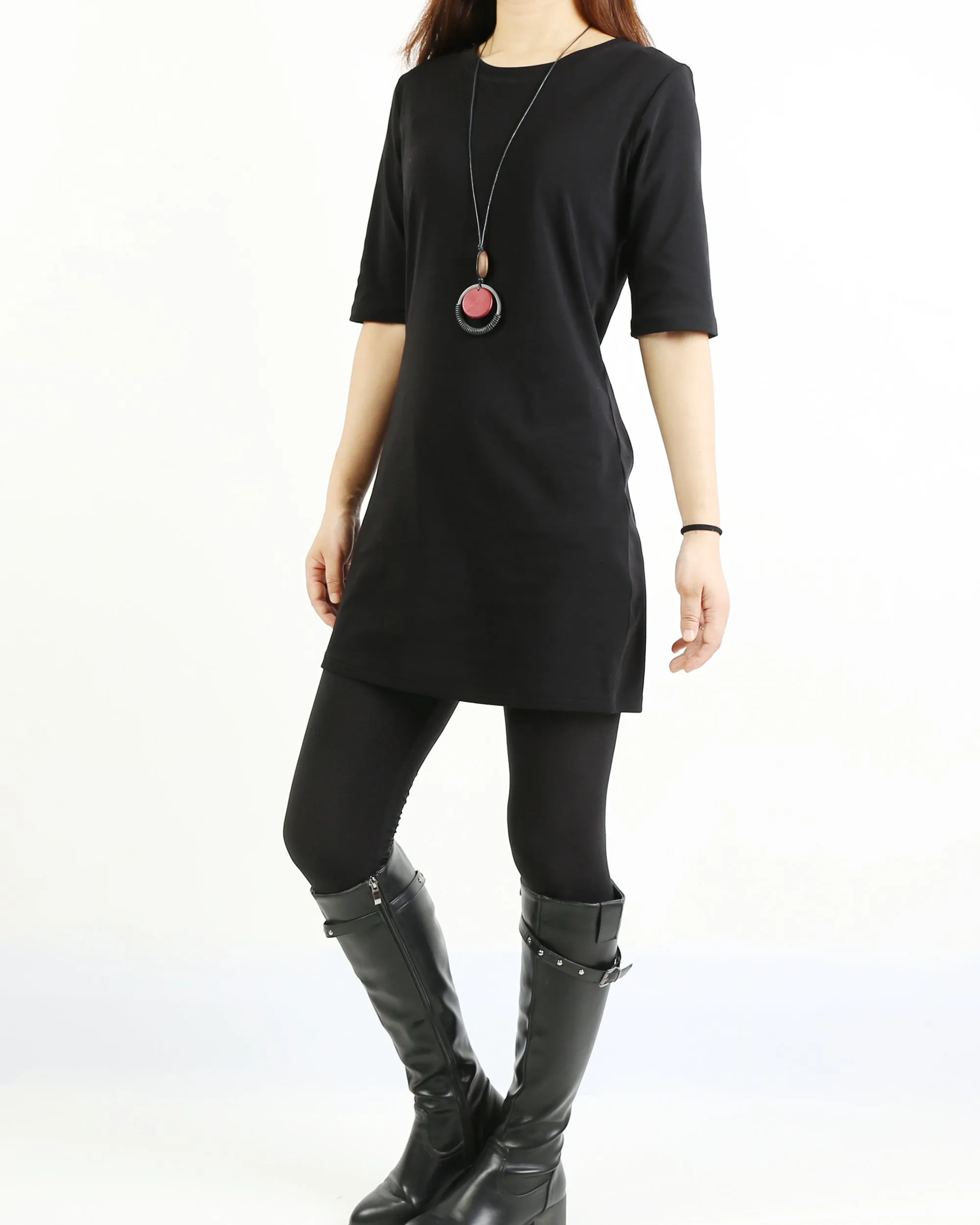 Cotton tunic dress, Short sleeve cotton dress, half sleeve mini dress, crew neck dress, cotton tunic top, long tops(Q1072)