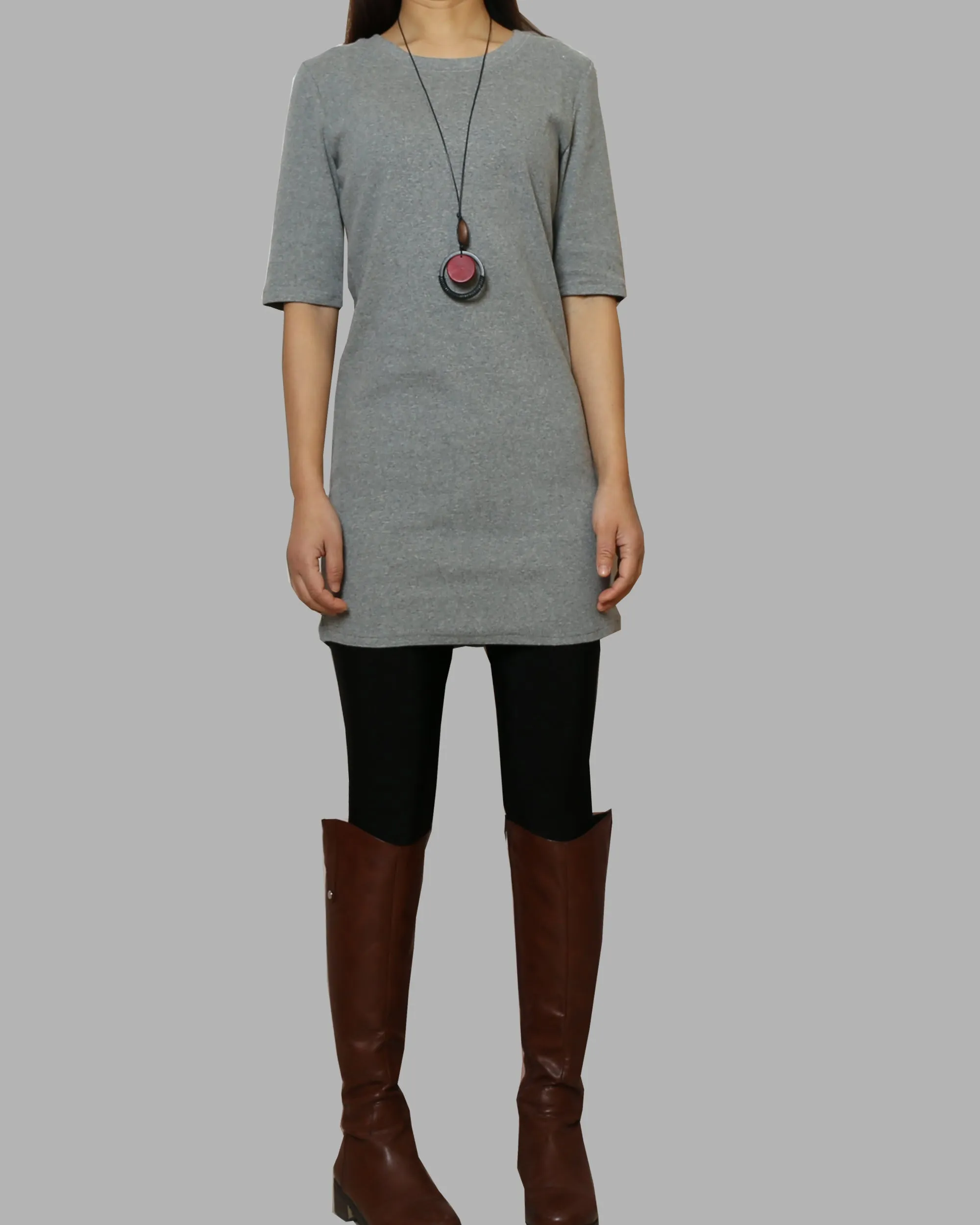 Cotton tunic dress, Short sleeve cotton dress, half sleeve mini dress, crew neck dress, cotton tunic top, long tops(Q1072)