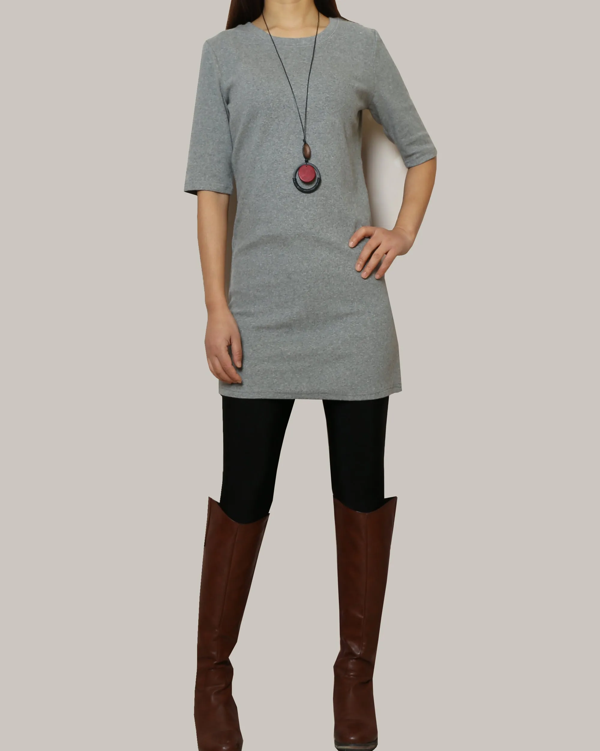 Cotton tunic dress, Short sleeve cotton dress, half sleeve mini dress, crew neck dress, cotton tunic top, long tops(Q1072)