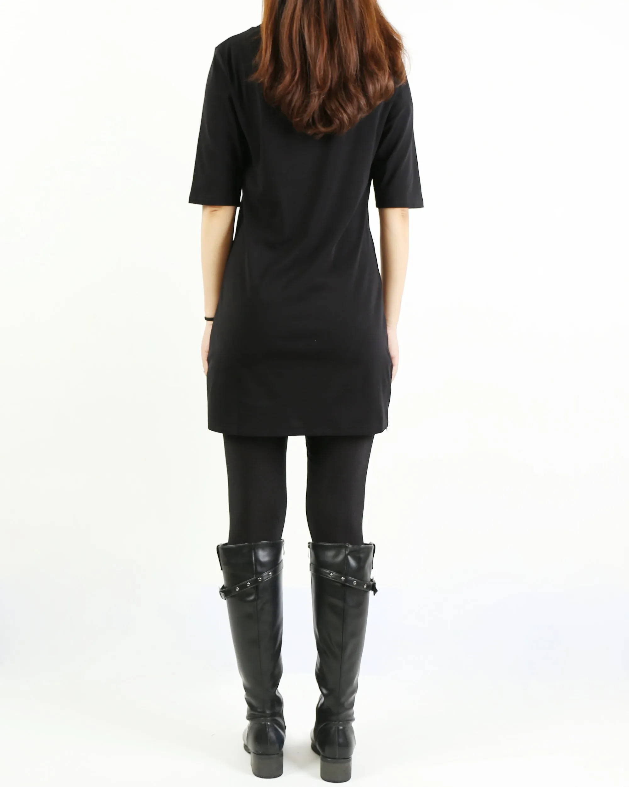 Cotton tunic dress, Short sleeve cotton dress, half sleeve mini dress, crew neck dress, cotton tunic top, long tops(Q1072)
