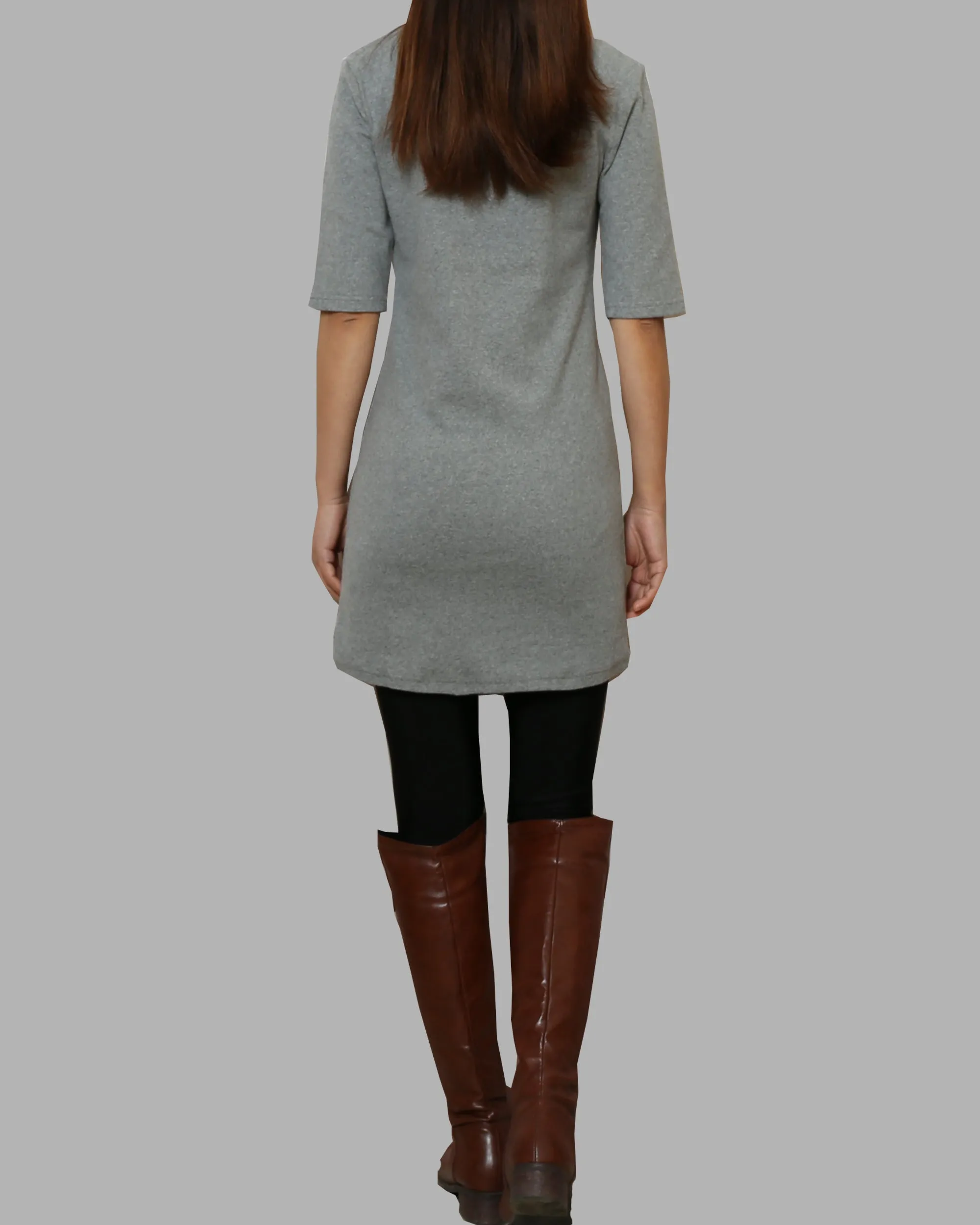 Cotton tunic dress, Short sleeve cotton dress, half sleeve mini dress, crew neck dress, cotton tunic top, long tops(Q1072)