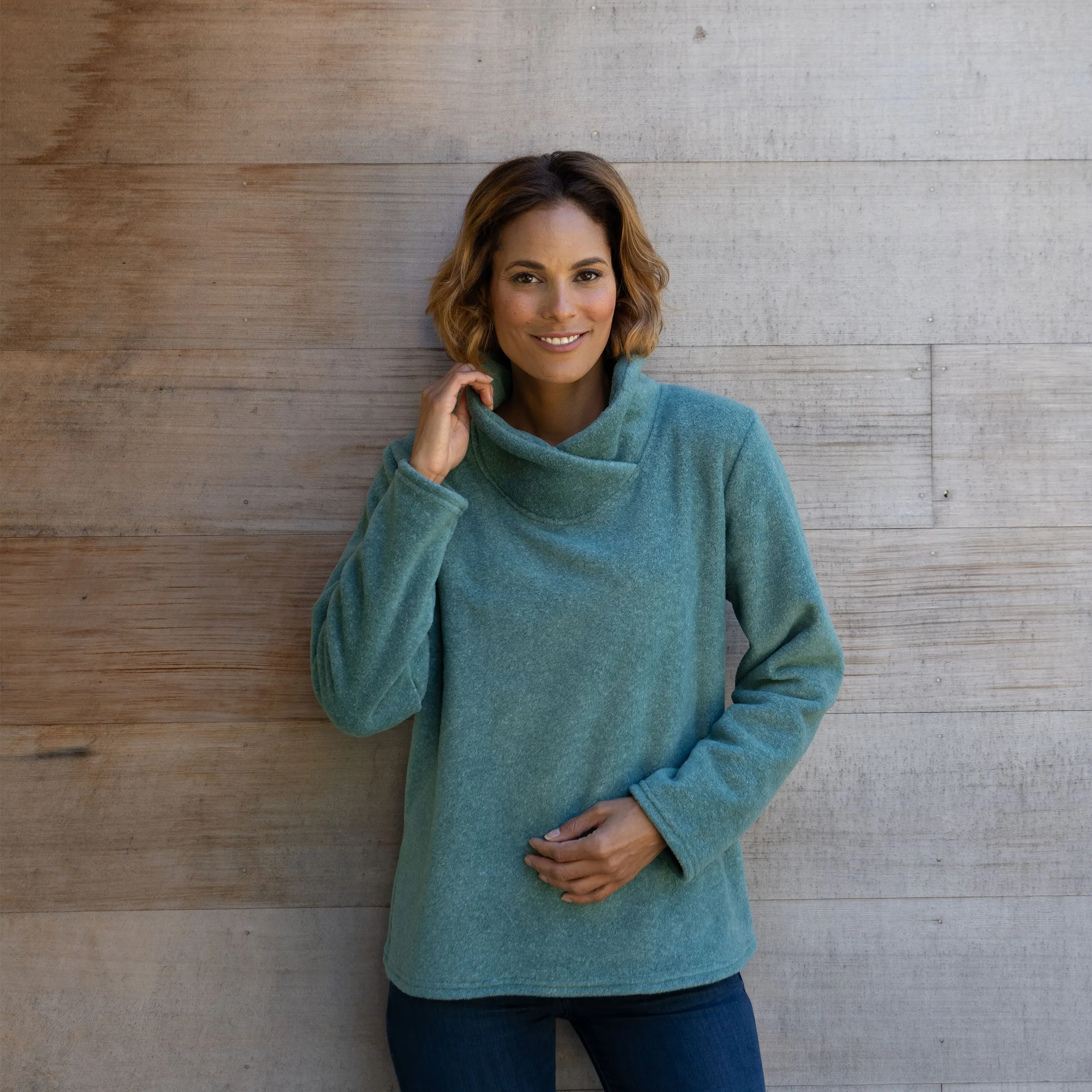 Cowl Neck Fleece Pullover