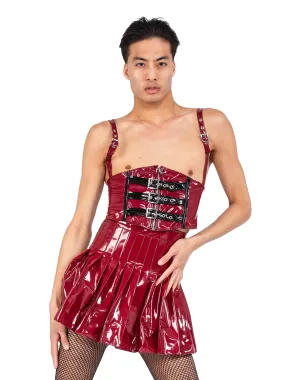 Crimson PVC Waspie with Braces & Pleated PVC Skirt