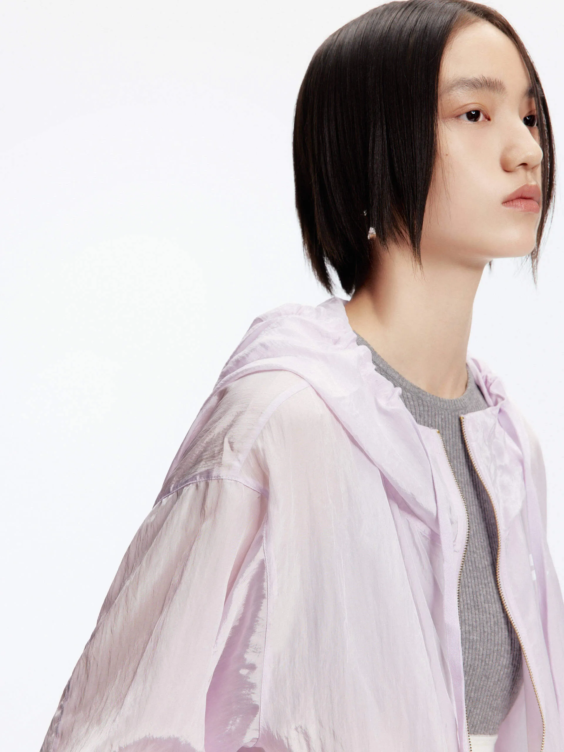Crinkled Textured Hood Jacket