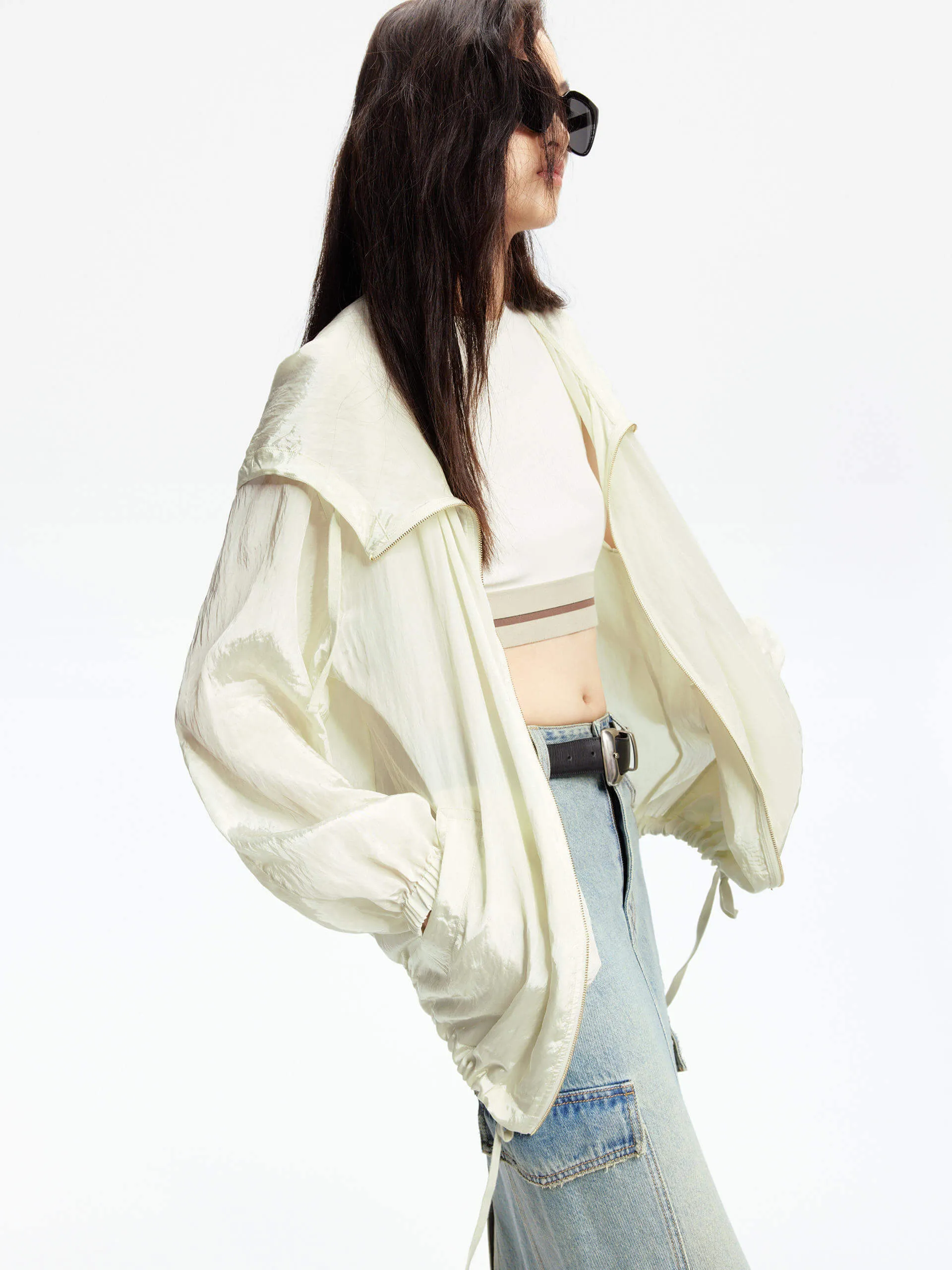 Crinkled Textured Hood Jacket