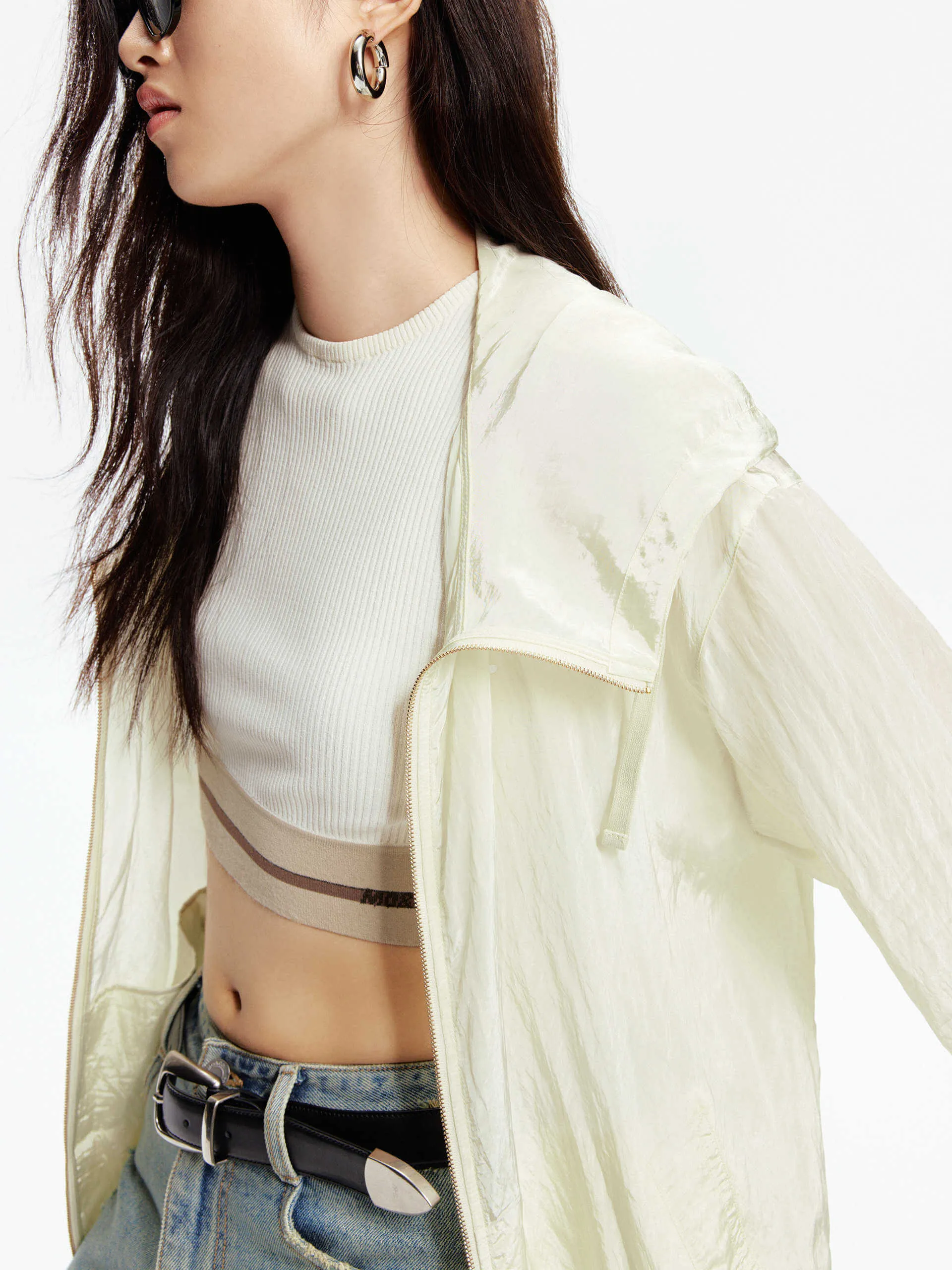 Crinkled Textured Hood Jacket
