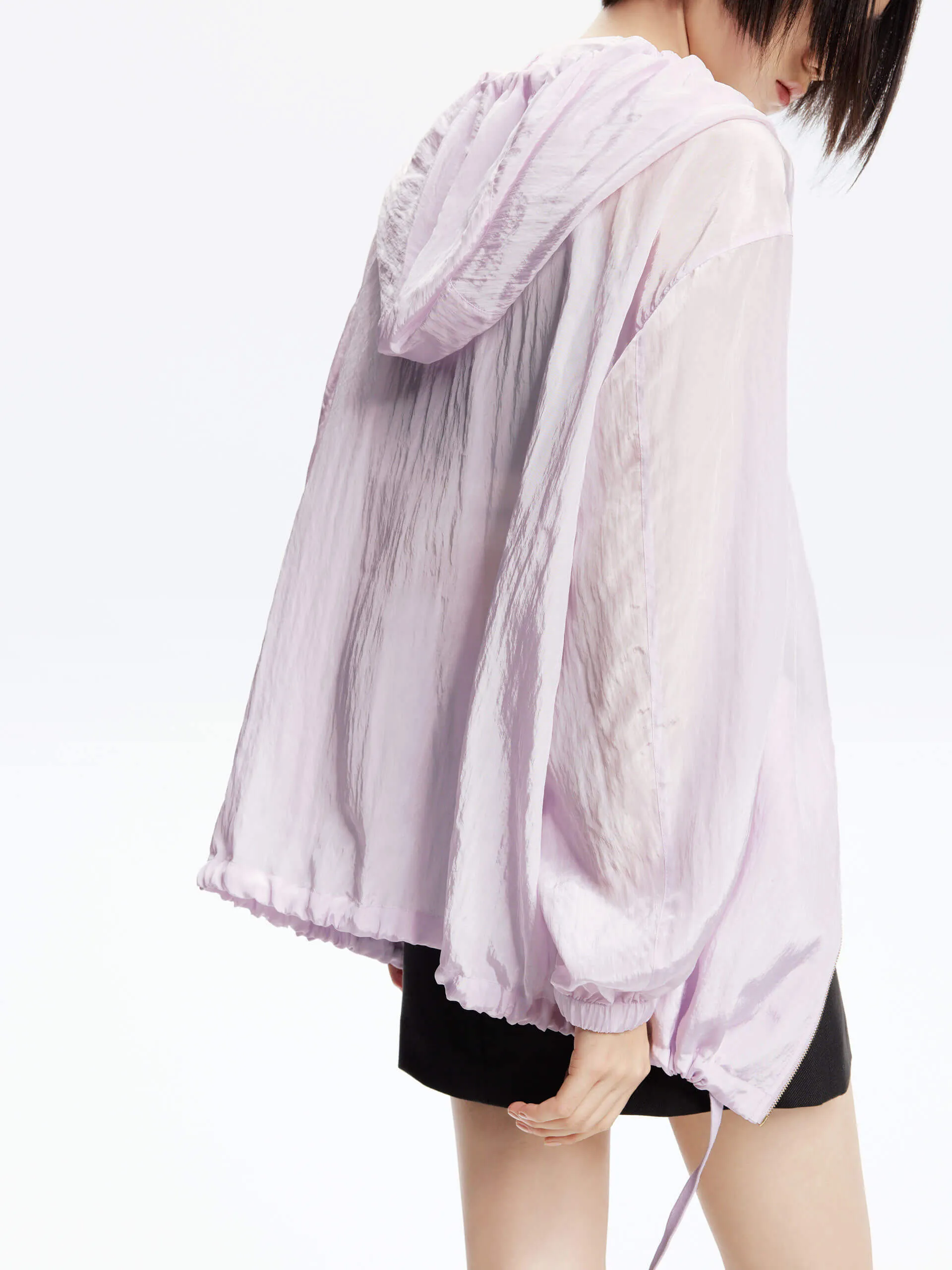 Crinkled Textured Hood Jacket