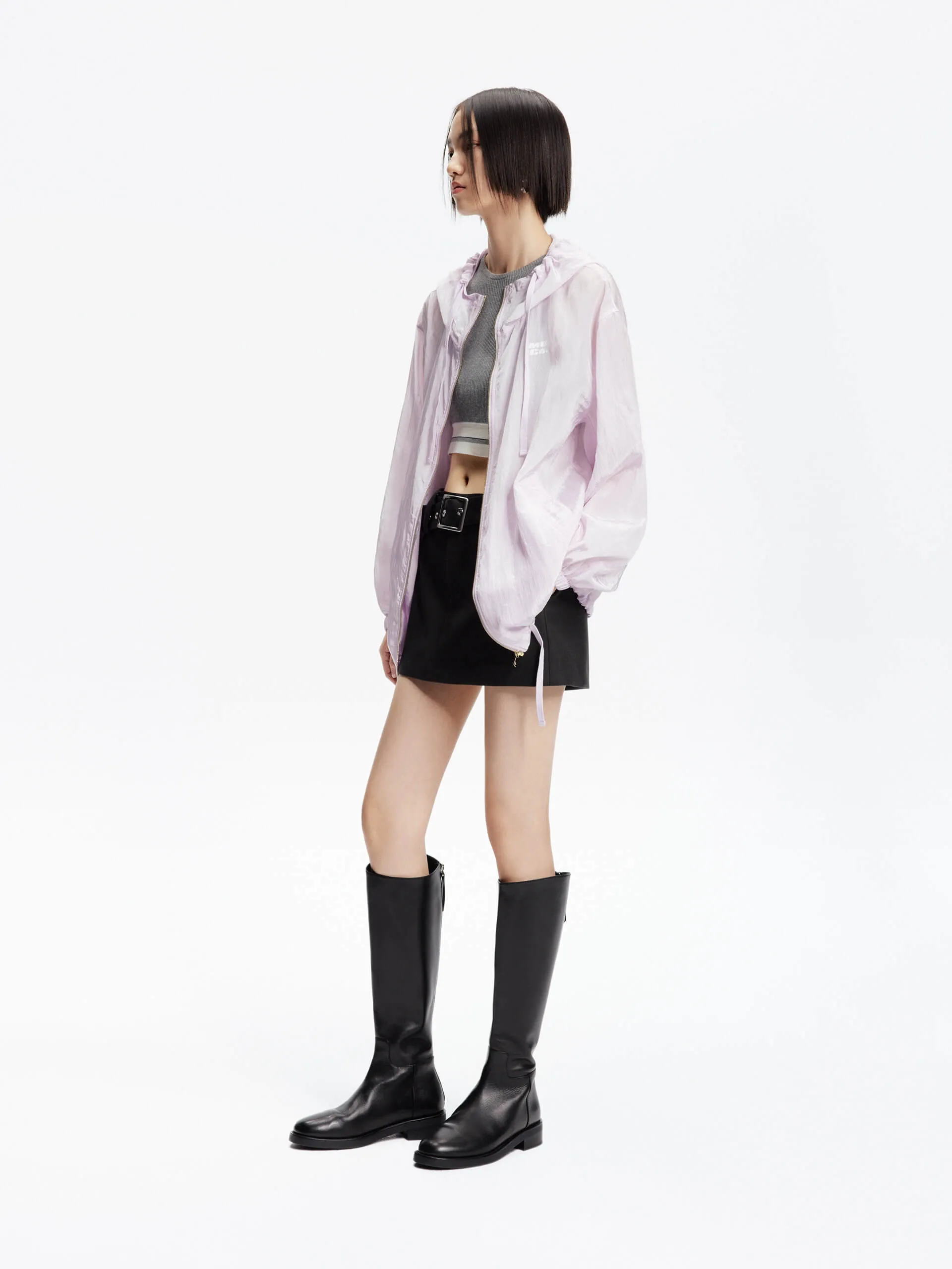 Crinkled Textured Hood Jacket