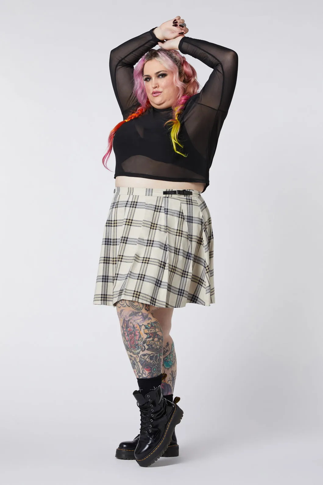 Curve Crescent Tartan Pleat Skirt
