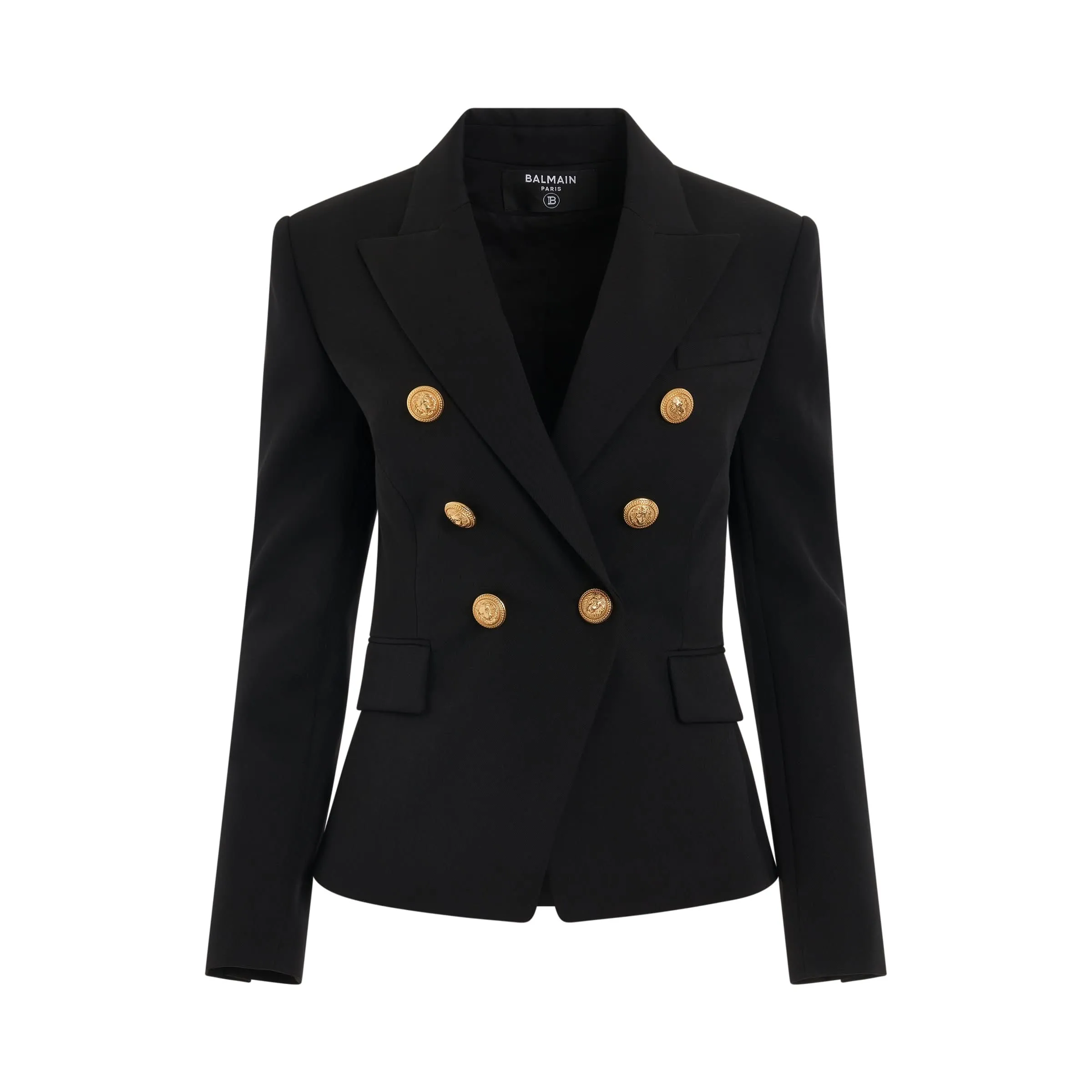 Double Breasted 6 Buttons Wool Jacket in Black