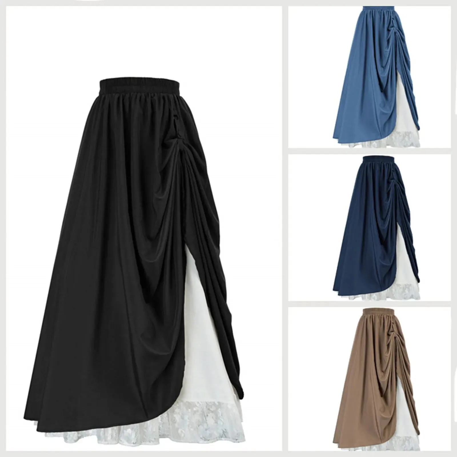 Double Layer Victorian Renaissance Draped Pleated Renaissance Skirt