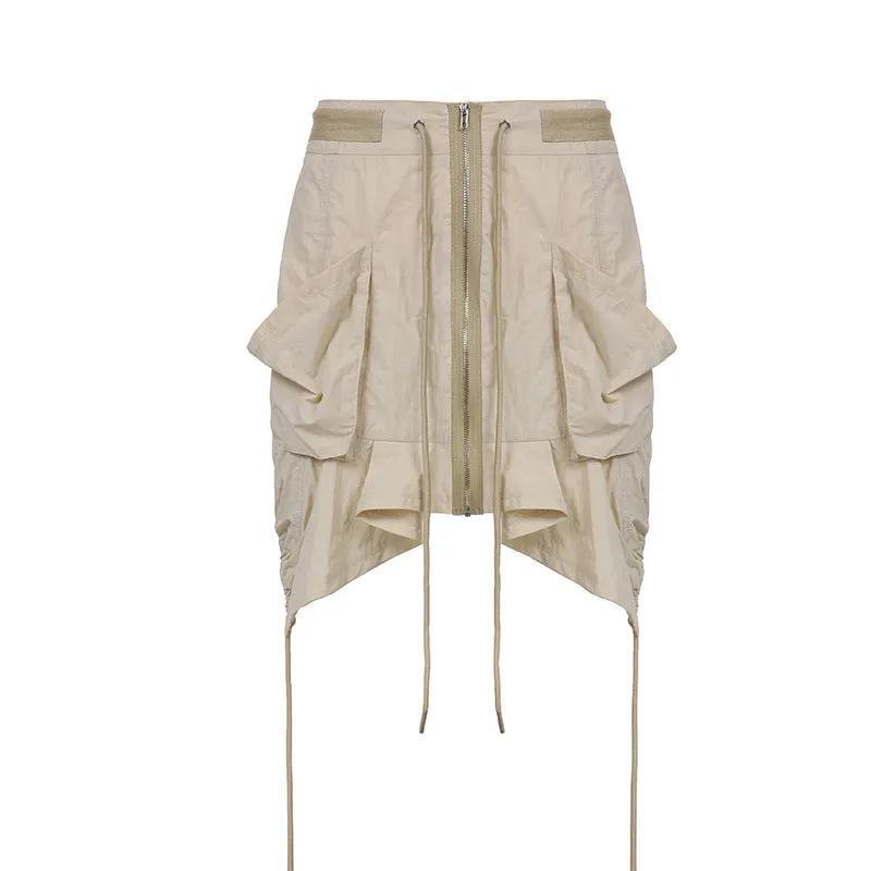 Drawstring Woven A-line  Irregular Hemline Half Skirt