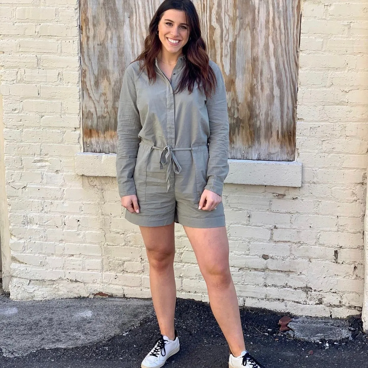 Dylan Army Green Long Sleeve Romper NWT- Size L