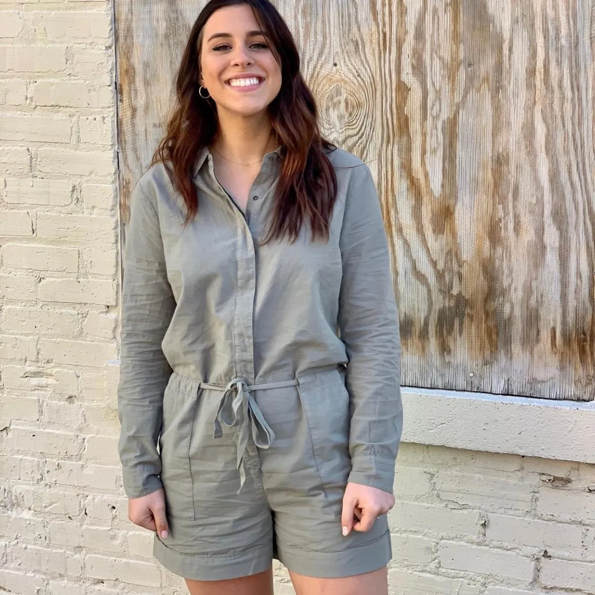 Dylan Army Green Long Sleeve Romper NWT- Size L