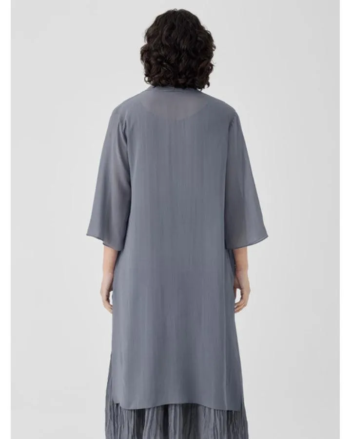 Eileen Fisher Sheer Silk High Collar Long Jacket