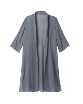 Eileen Fisher Sheer Silk High Collar Long Jacket