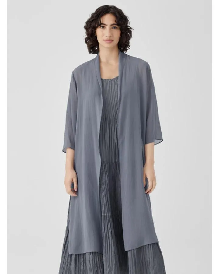 Eileen Fisher Sheer Silk High Collar Long Jacket