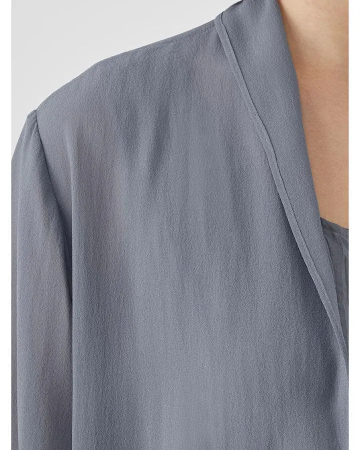 Eileen Fisher Sheer Silk High Collar Long Jacket