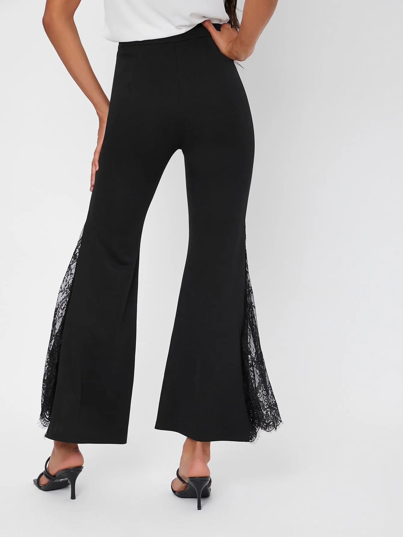 Elegant Plain Contrast Lace High Waist Long Womens Pants