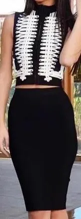 Embroidered Bandage Top and Skirt Set