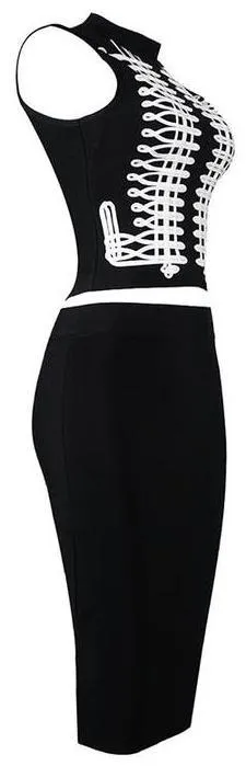 Embroidered Bandage Top and Skirt Set