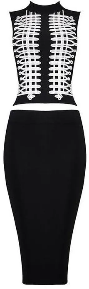 Embroidered Bandage Top and Skirt Set