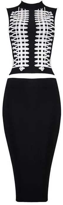 Embroidered Bandage Top and Skirt Set