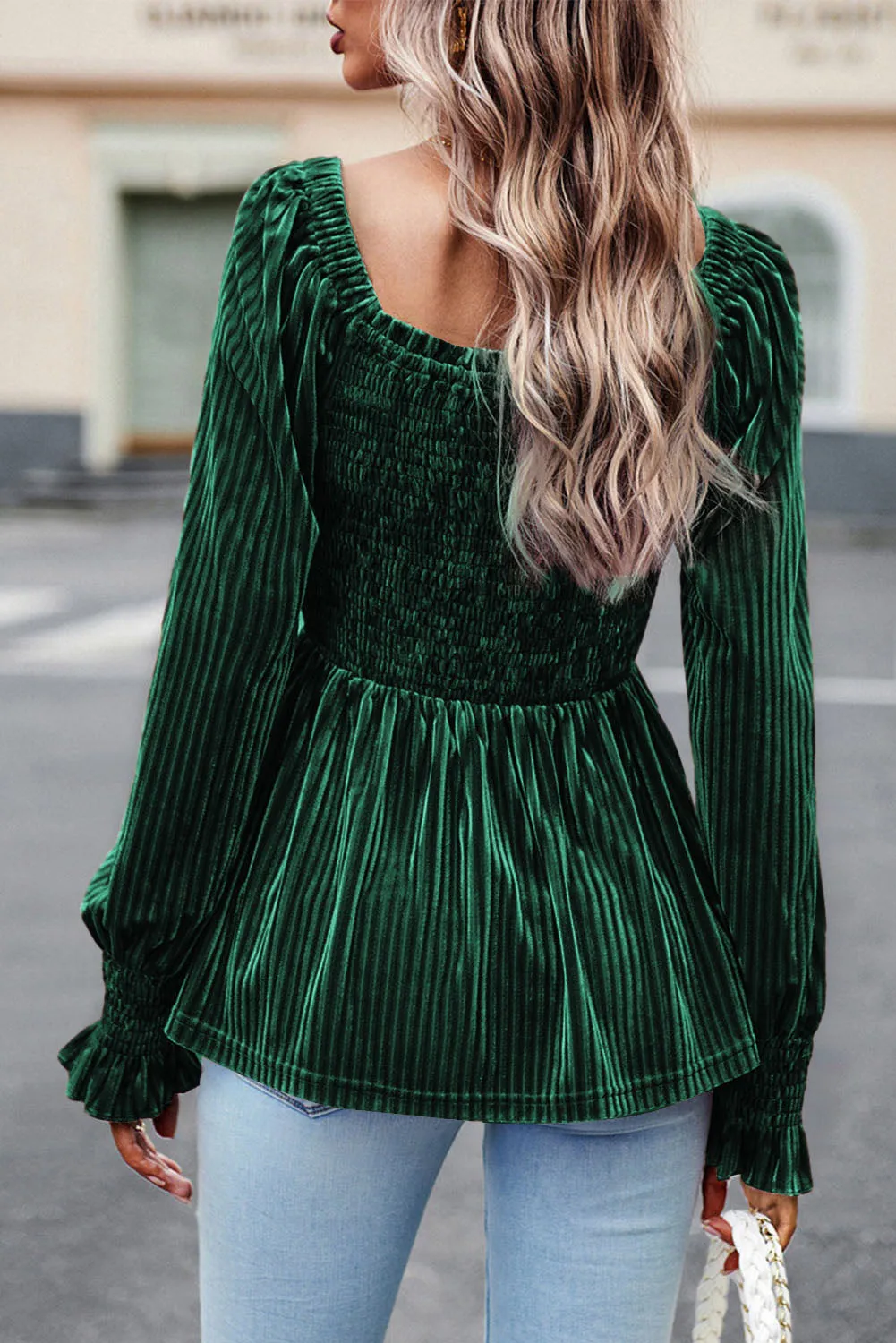 Emerald Velvet Babydoll Top