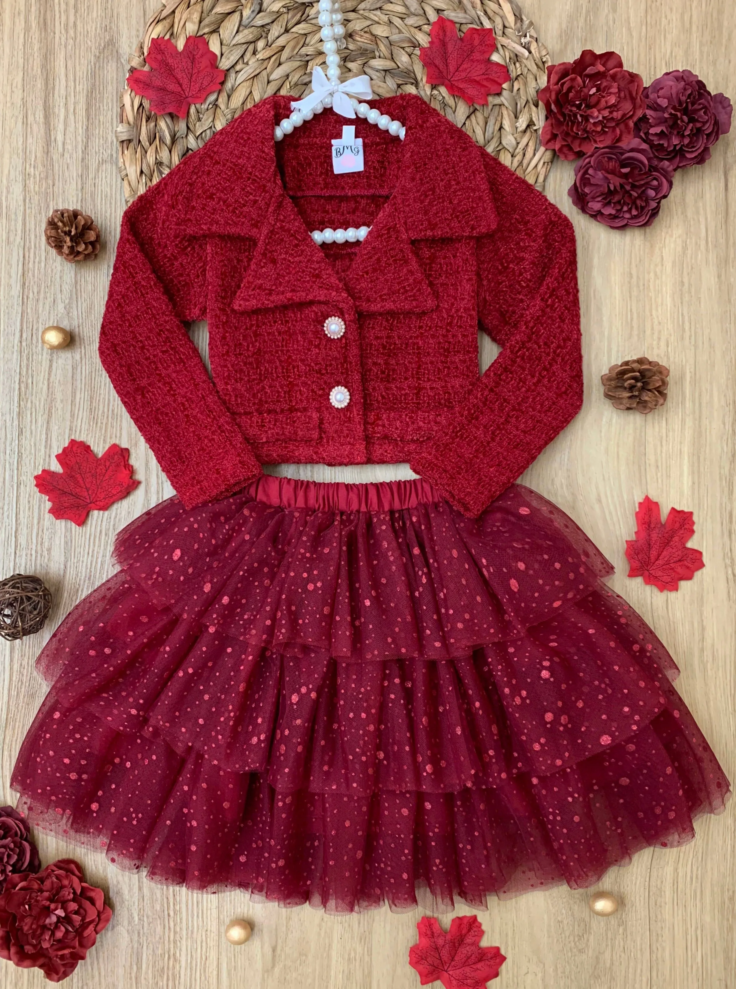 Fairy Flutter Red Jacket and Tutu Skirt Set