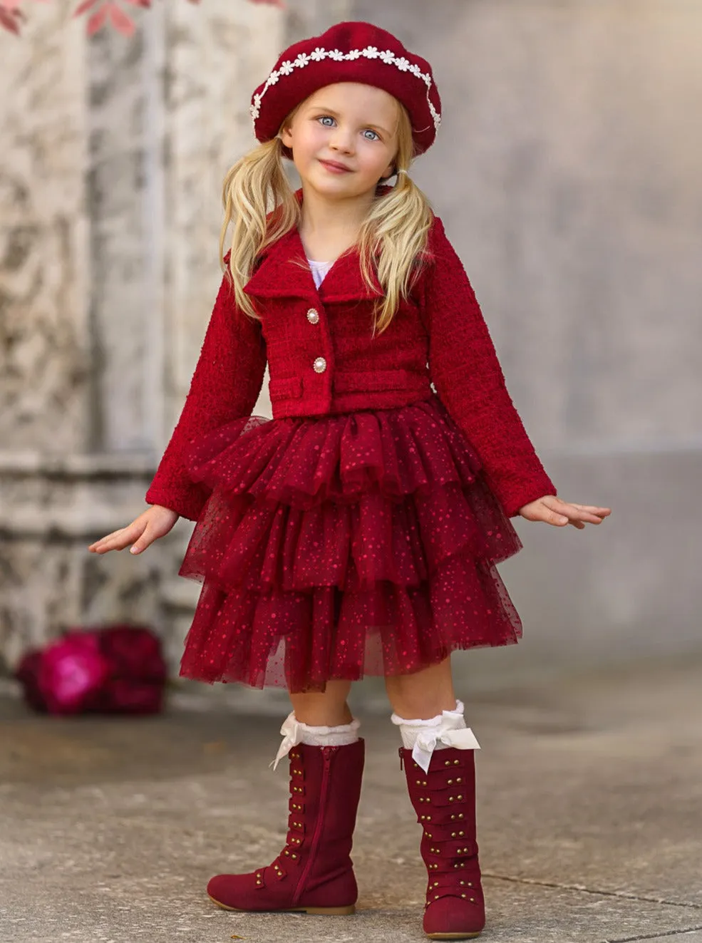 Fairy Flutter Red Jacket and Tutu Skirt Set
