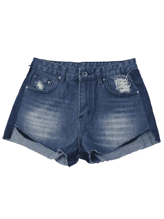 Fashion Ripped High Low Hem Denim Shorts