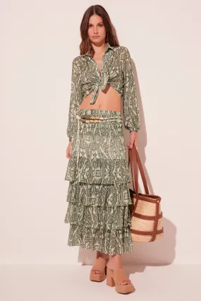 Foliage Labyrinth Ruffled Midi Skirt E4617A2050