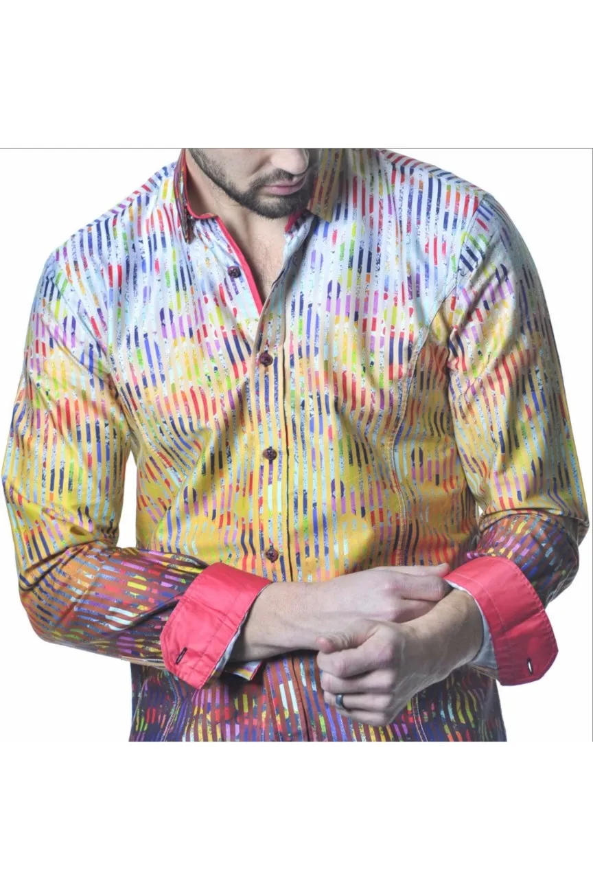 Fuchsia Digital Print Striped Shirt With Trim