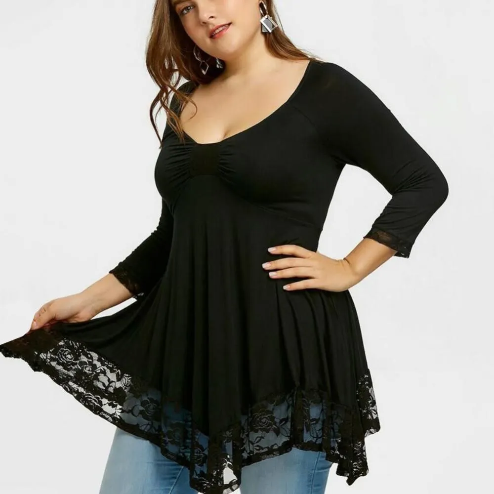 Funki Buys | Shirts | Women's Plus Lace Patchwork Tunic Top