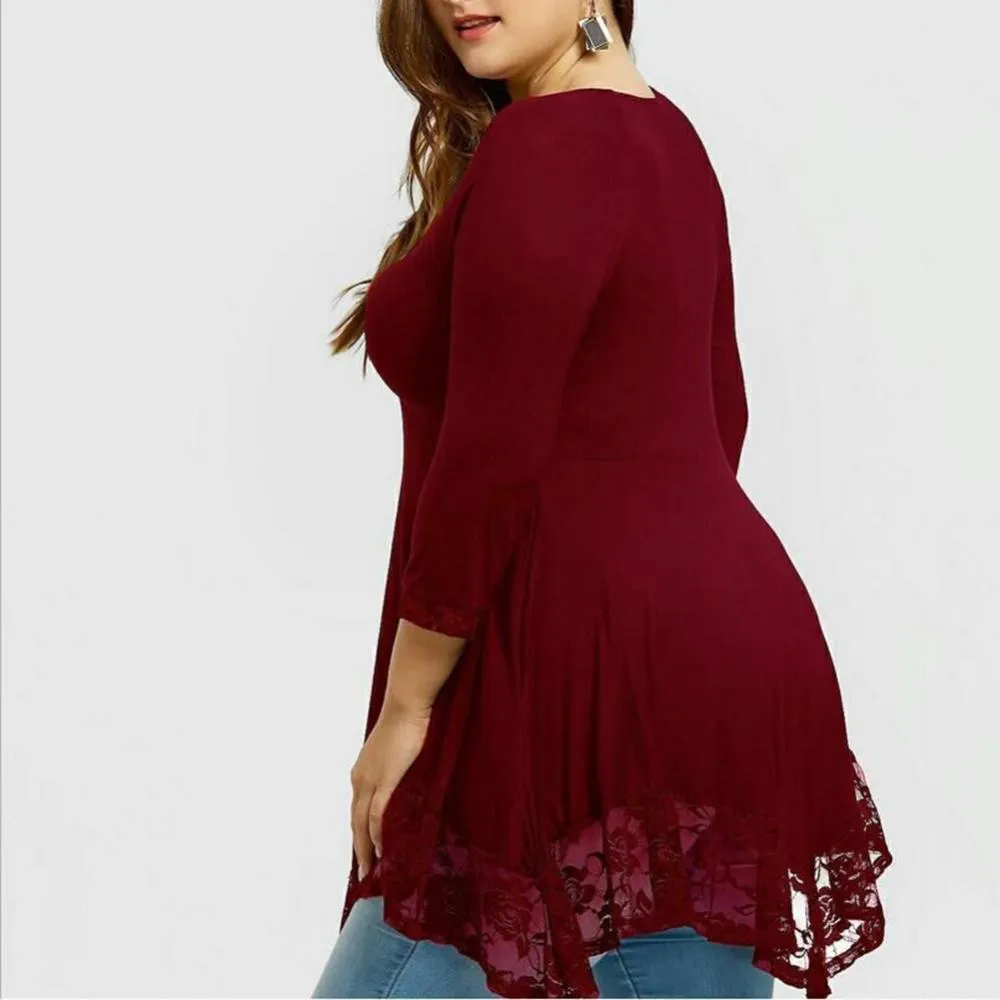 Funki Buys | Shirts | Women's Plus Lace Patchwork Tunic Top