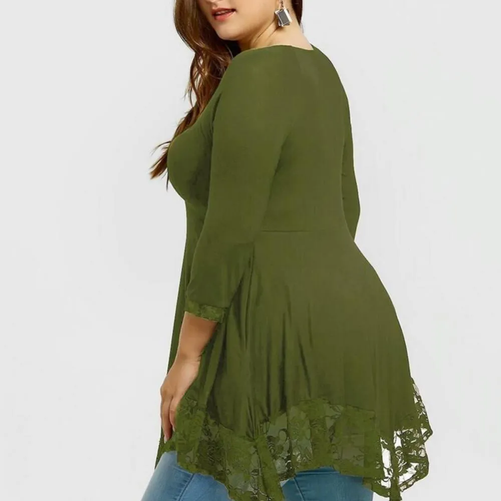 Funki Buys | Shirts | Women's Plus Lace Patchwork Tunic Top