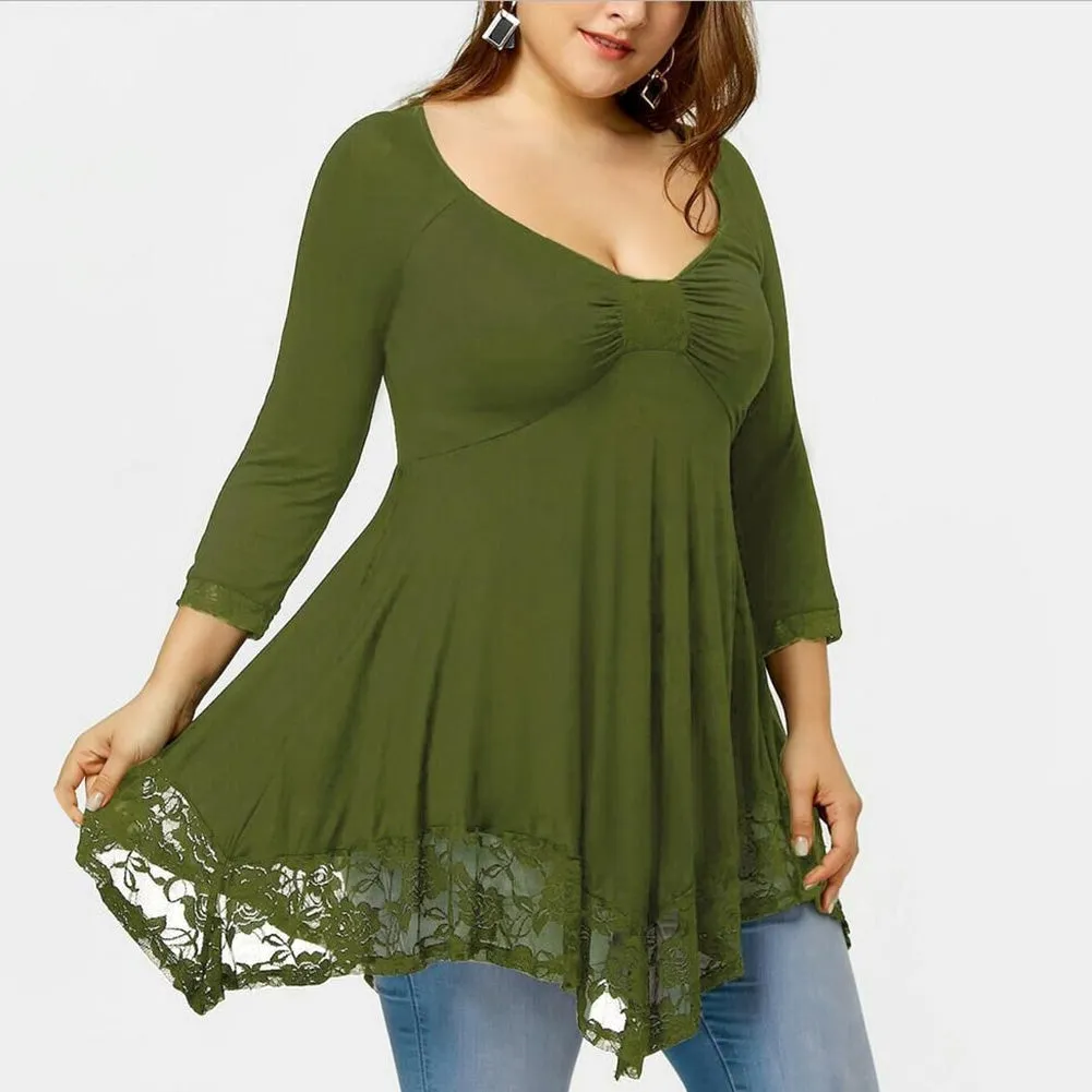 Funki Buys | Shirts | Women's Plus Lace Patchwork Tunic Top